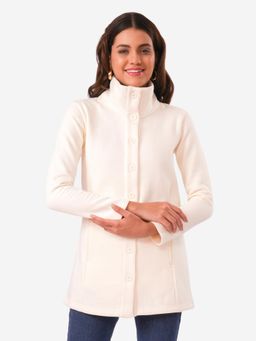 Bonjour - Women's Cream Buttoned Winter Long Jacket