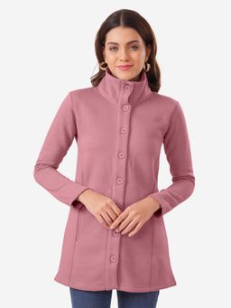 Bonjour - Women's Pink Buttoned Winter Long Jacket
