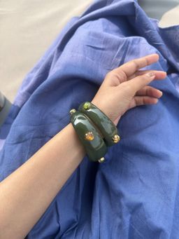 Seher Studio - Women Green Stones Bangles (Pack of 2)