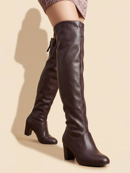 HVNLY by Shoetopia - Womens Brown Knee-High Block Heeled Casual Boots