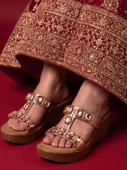 JODYHUB - Women Rose Gold Wedges Heels