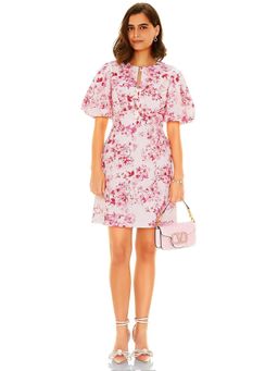 Pretty Pixie - Women Pink Floral Printed Puff-Sleeves Mini Dress