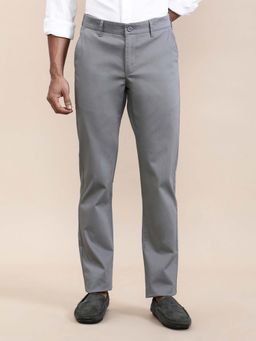 Crocodile - Grey Textured Stretch Slim Fit Casual Trousers
