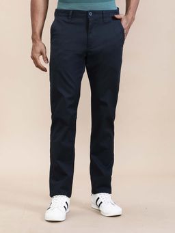 Crocodile - Navy Blue Premium Tone Textured Slim Fit Casual Trousers