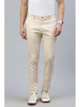 Classic Polo - Men's Cream Moderate Fit Solid Casual Trouser