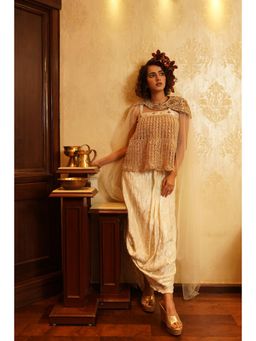 Nikita Vishakha - Sahiba Pearl White Embellished Top with Skirt and Cape (Set of 3)