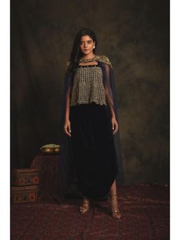 Nikita Vishakha - Sahiba Sapphire Navy Blue Embellished Top with Skirt and Cape (Set of 3)
