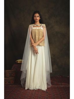 Nikita Vishakha - Razia Pearl White Embellished Top with Sharara and Cape (Set of 3)