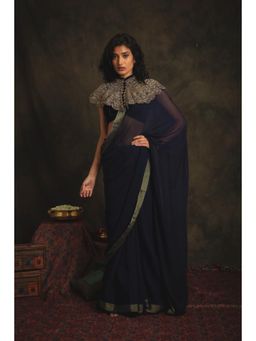 Nikita Vishakha - Saranya Sapphire Saree with Petticoat Cape & Stitched Blouse