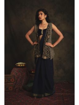 Nikita Vishakha - Suhasini Sapphire Saree with Petticoat Jacket and Stitched Blouse
