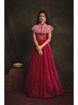 Nikita Vishakha - Terefah Ruby Pink Dress with Cape (Set of 2)