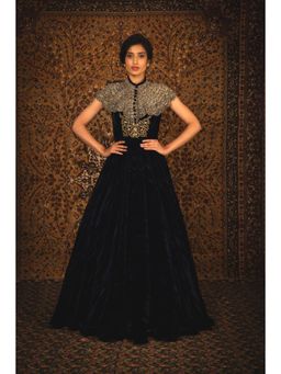 Nikita Vishakha - Terefah Sapphire Navy Blue Dress with Cape (Set of 2)