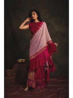 Nikita Vishakha - Kashvi Ruby Pink Embellished Saree with Stitched Blouse