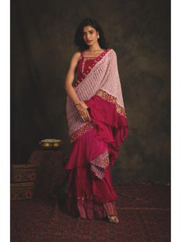Nikita Vishakha - Vaishavi Ruby Pink Embellished Saree with Stitched Blouse