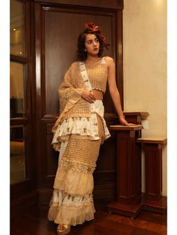Nikita Vishakha - Mohini Pearl White Embellished Saree with Stitched Blouse