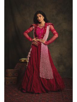 Nikita Vishakha - Padmavati Ruby Pink Lehenga with Jacket Belt Pouch & Stitched Blouse (Set of 4)