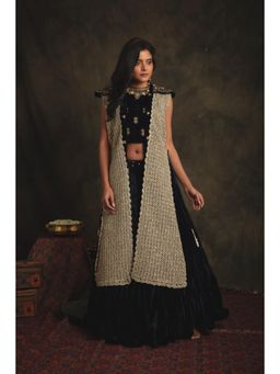 Nikita Vishakha - Padmini Sapphire Lehenga with Jacket Belt Pouch & Stitched Blouse (Set of 4)