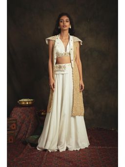 Nikita Vishakha - Afreen Pearl Lehenga with Jacket Belt Pouch & Stitched Blouse (Set of 4)