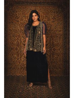 Nikita Vishakha - Zeenat Sapphire Navy Blue Dress and Jacket (Set of 2)