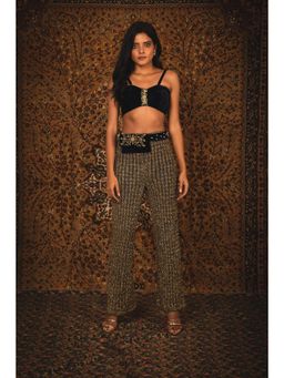 Nikita Vishakha - Shehzadi Sapphire Embellished Bustier with Pant & Belt with Pouch (Set of 3)