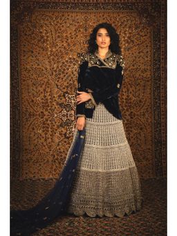 Nikita Vishakha - Rani Sapphire Navy Blue Lehenga with Belt Pouch and Stitched Blouse (Set of 3)