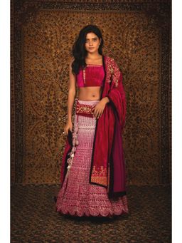 Nikita Vishakha - Sultana Ruby Pink Lehenga with Belt Pouch and Stitched Blouse (Set of 3)
