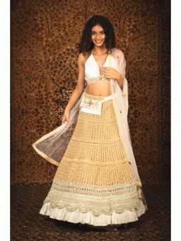 Nikita Vishakha - Sunehri Pearl White Lehenga with Belt Pouch and Stitched Blouse (Set of 3)