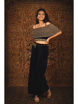 Nikita Vishakha - Rajkumari Sapphire Embellished Blouse with Palazzo & Belt with Pouch (Set of 3)