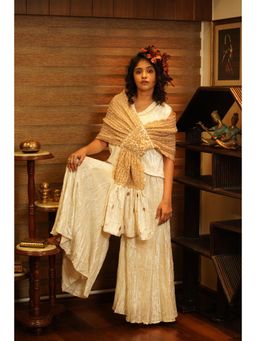 Nikita Vishakha - Gazal Pearl White Embellished Top with Palazzo and Dupatta (Set of 3)