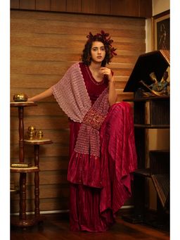 Nikita Vishakha - Gazal Ruby Pink Embellished Top with Palazzo and Dupatta (Set of 3)