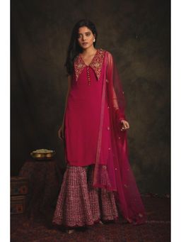 Nikita Vishakha - Zubeida Ruby Pink Embellished Kurti with Sharara and Dupatta (Set of 3)