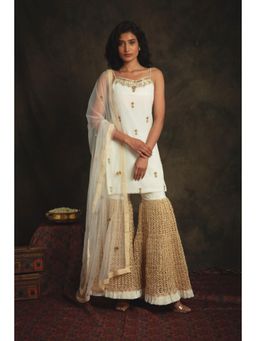 Nikita Vishakha - Muskaan Pearl White Embellished Kurti with Sharara and Dupatta (Set of 3)