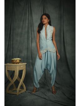 Nikita Vishakha - Amber Powder Blue Embellished Top with Dhoti (Set of 2)