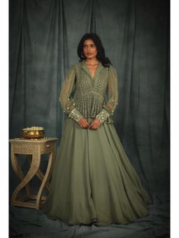 Nikita Vishakha - Victoria Sage Green Dress with Jacket (Set of 2)