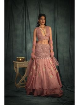 Nikita Vishakha - Alexandra Sorbet Embellished Lehenga with Dupatta & Stitched Blouse (Set of 3)