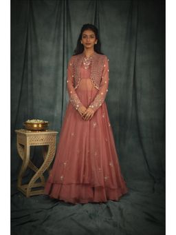 Nikita Vishakha - Belbora Sorbet Pink Kurta with Lehenga and Jacket (Set of 3)