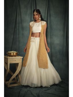 Nikita Vishakha - Parisa White Primrose Lehenga Pouch with Jacket & Stitched Blouse (Set of 4)
