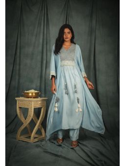 Nikita Vishakha - Sophia Powder Blue Embellished Kaftan with Pant (Set of 2)