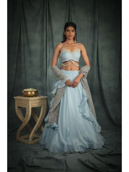 Nikita Vishakha - Baroness Powder Blue Lehenga with Dupatta and Stitched Blouse (Set of 3)