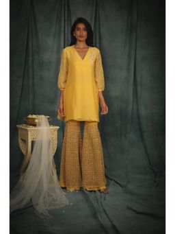 Nikita Vishakha - Catherine Primrose Yellow Embellished Kurta with Sharara and Dupatta (Set of 3)