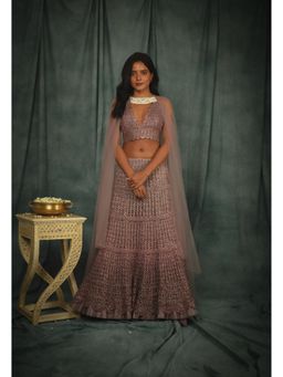 Nikita Vishakha - Adelina Soft Lilac Lehenga with Cape and Stitched Blouse (Set of 3)