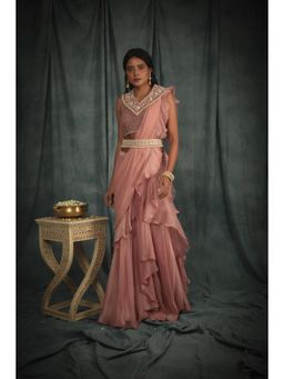 Nikita Vishakha - Duchess Sorbet Pre Drape Saree with Collar Belt & Stitched Blouse