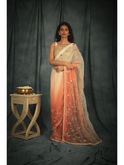 Nikita Vishakha - Empress Peach Embellished Saree with Petticoat and Stitched Blouse
