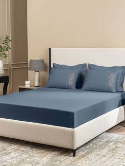 SANSAAR A D'DECOR BRAND LIVE CONSCIOUSLY - Ornate-Bluefin King Bed Sheet with 2 Pillow Covers