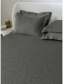 SANSAAR A D'DECOR BRAND LIVE CONSCIOUSLY - Valencia-Charcoal Grey King Bed Sheet with 2 Pillow Covers