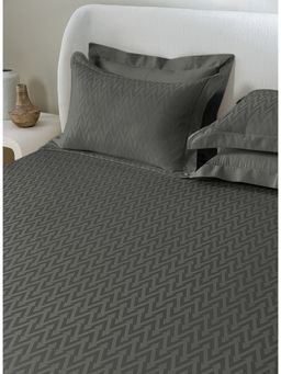SANSAAR A D'DECOR BRAND LIVE CONSCIOUSLY - Calypso-Charcoal Grey King Bed Sheet with 2 Pillow Covers