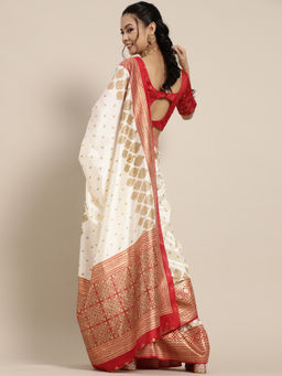 Sareemall - Off White Festive Wear Silk Blend Printed Saree With Unstitched Blouse with Unstitched
