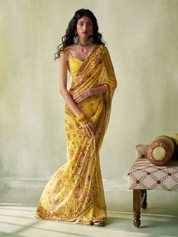 Saundh - Zeenat Saree Yellow with Unstitched Blouse