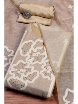 Biba - Women Beige Chanderi Unstitched Kurta and Bottom with Dupatta (Set of 3)