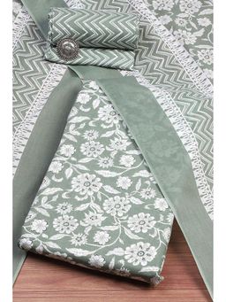 Biba - Women Olive Cotton Unstitched Kurta and Bottom with Dupatta (Set of 3)